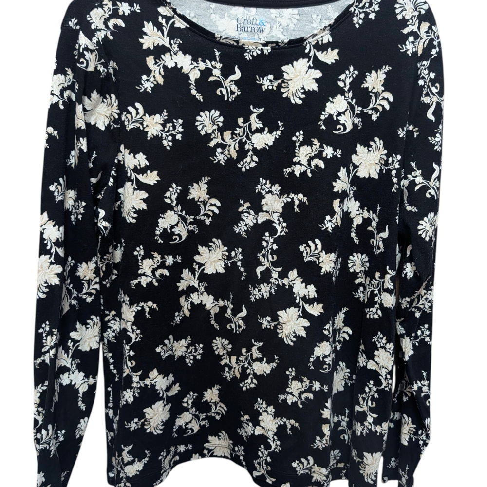 Croft & Barrow Black Floral Long Sleeve Top